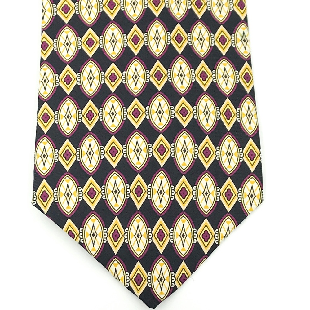 Unbranded Black Geometric Silk Necktie - Picture 2 of 7